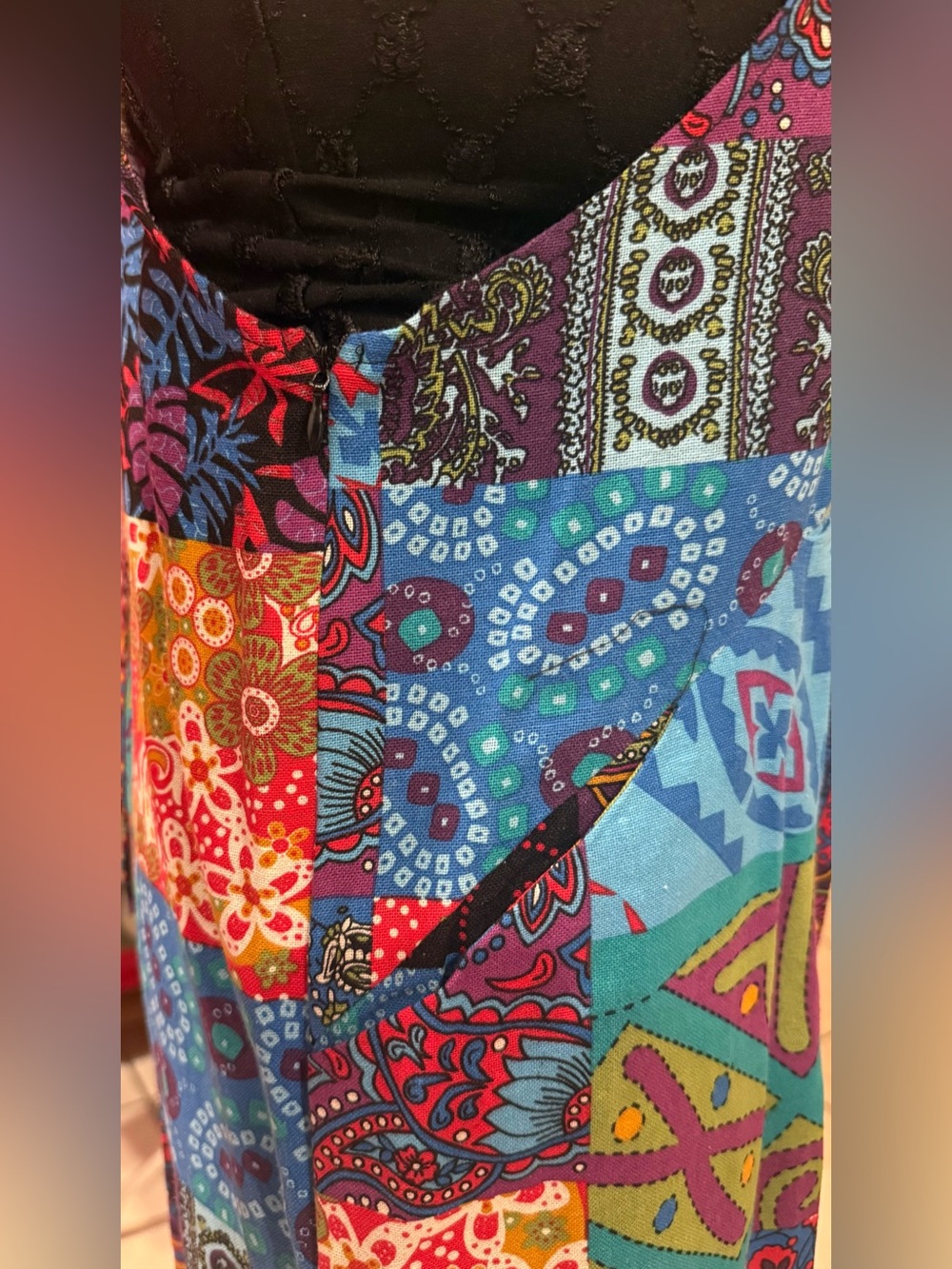 Bohemian Patchwork Wide-Leg Jumpsuit - Blue Multi - Picture 5 of 7